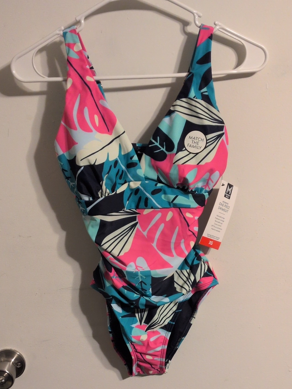 Tropical Leaf One-Piece Swimsuit - Pink & Blue (new)